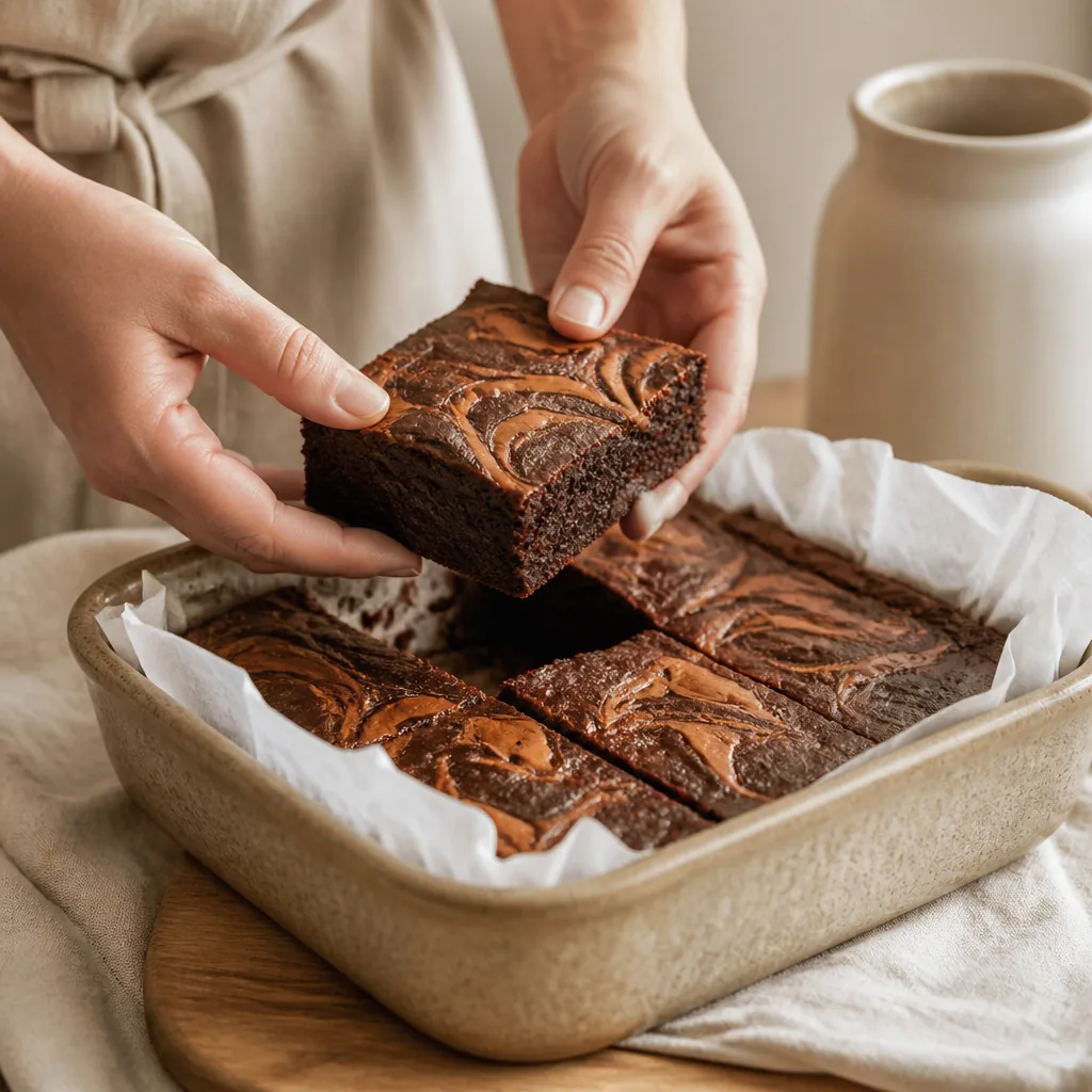 Brownie double chocolat marbré, au chocolat noir intense et blanc fondant