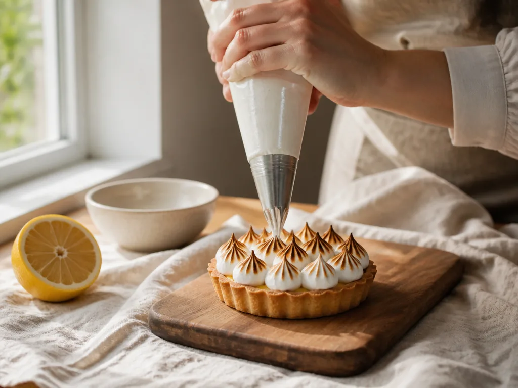 Tartelettes au citron meringuées garnies de crème lisse et dorée